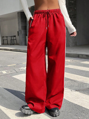 Pantalones de pierna ancha de talle alto con costura