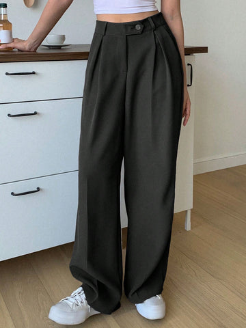 Pantalones de traje unicolor de talle alto de pierna ancha