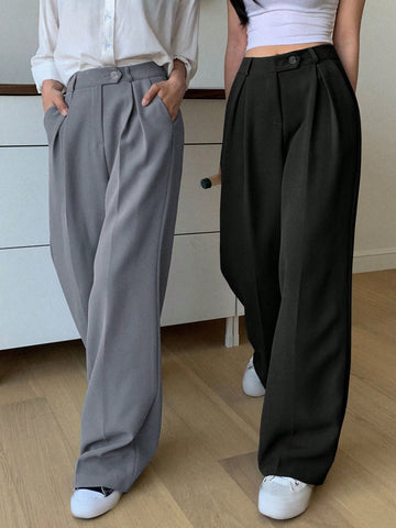 Pantalones de traje unicolor de talle alto de pierna ancha