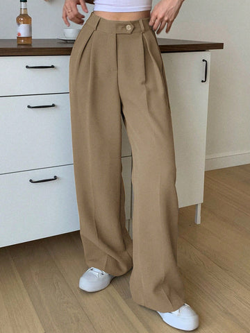 Pantalones de traje unicolor de talle alto de pierna ancha