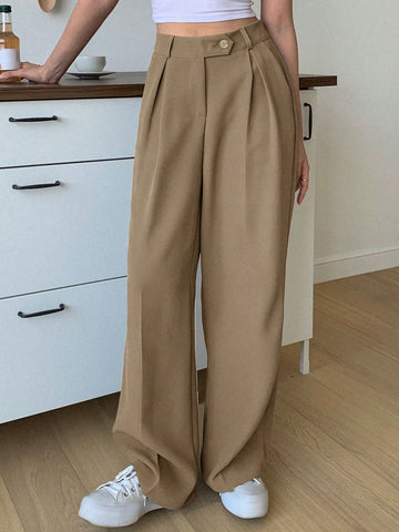 Pantalones de traje unicolor de talle alto de pierna ancha