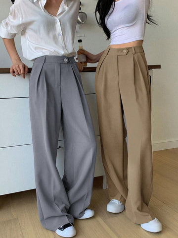 Pantalones de traje unicolor de talle alto de pierna ancha