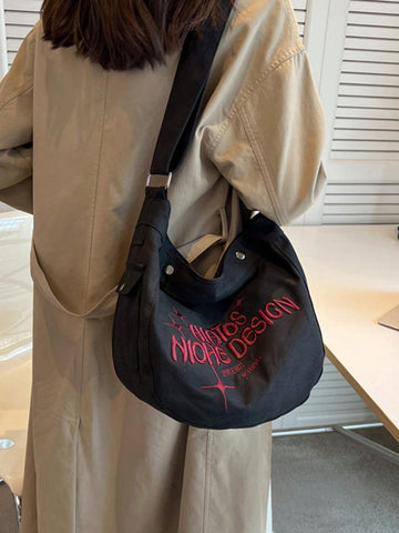 Bolso tote con detalle de letras, bolso de hombro de gran capacidad