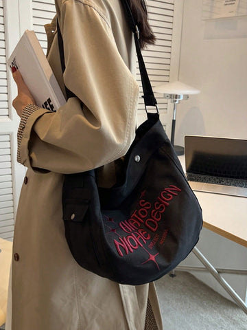 Bolso tote con detalle de letras, bolso de hombro de gran capacidad