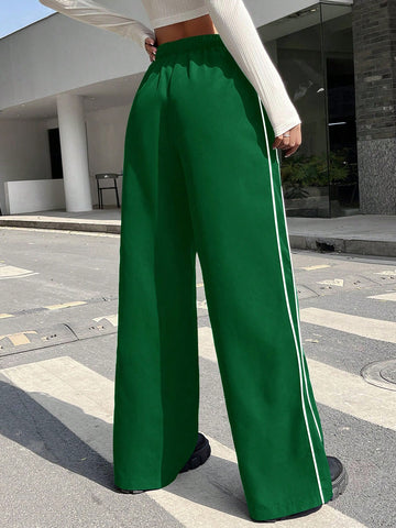 Pantalones de pierna ancha de talle alto con costura