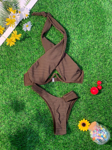 Bañador bikini halter cruzado con aro alto con abertura