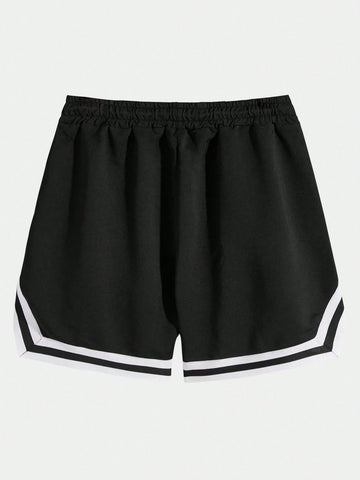 Shorts Para Hombres Con Cordón Y Cintura Contrastante Con Diseño Gráfico De Letras