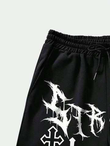 Hombres Shorts cruzado con estampado de letra de cintura con cordón