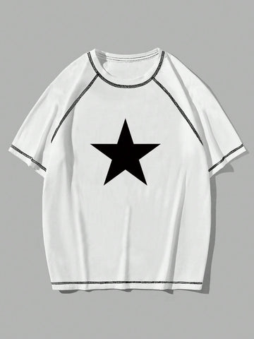 Camiseta con estampado de estrella con puntada de manga raglán