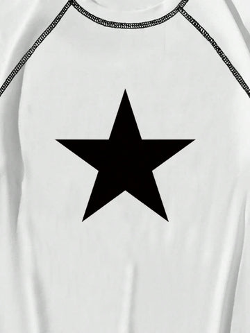 Camiseta con estampado de estrella con puntada de manga raglán