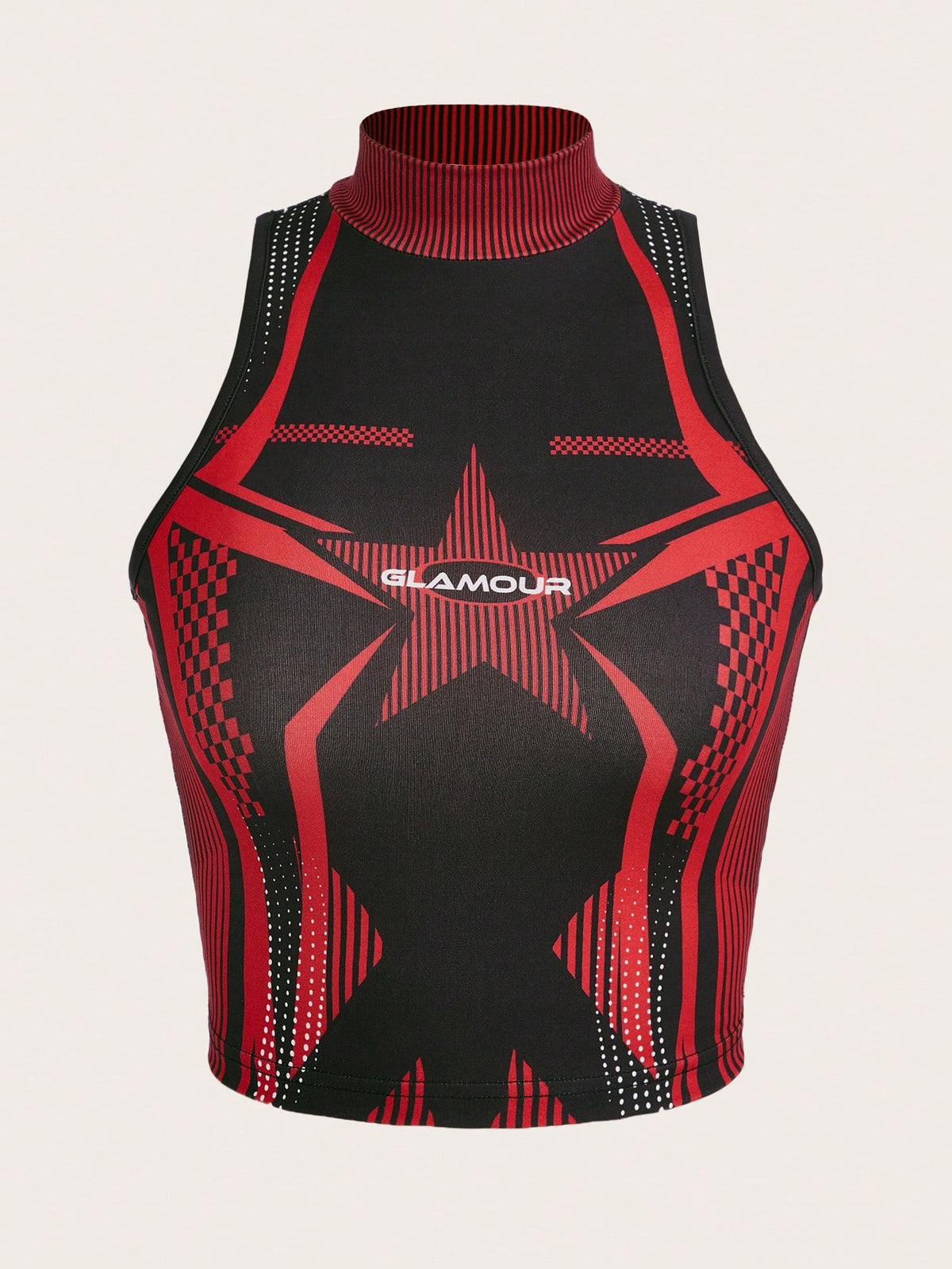 Top tank crop con estrella & con estampado de letra de cuello alto