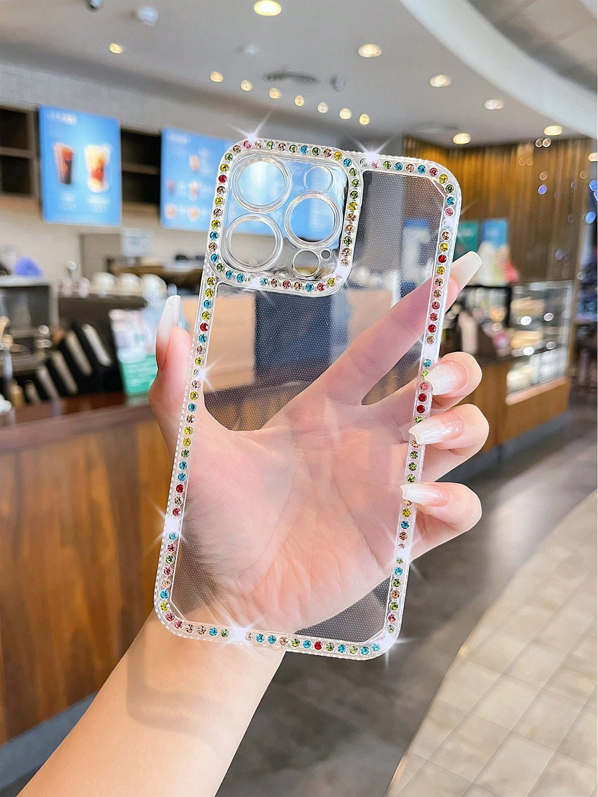 Funda de celular transparente con diseño de diamante de imitación