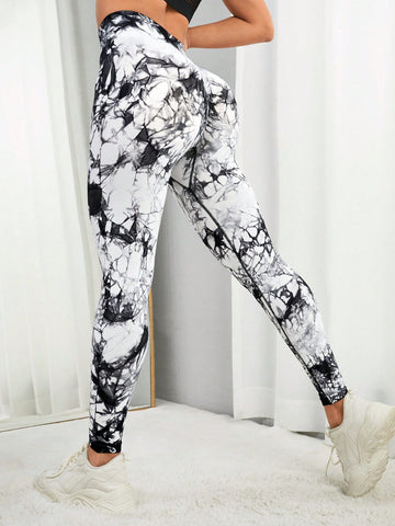 Leggings deportivos de tie dye con estiramiento alto