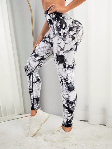 Leggings deportivos de tie dye con estiramiento alto