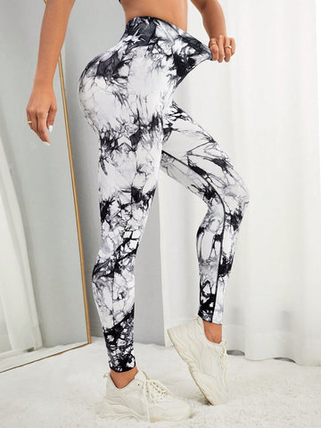 Leggings deportivos de tie dye con estiramiento alto