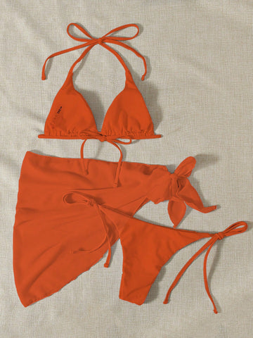 Bikini triángulo halter con falda de playa