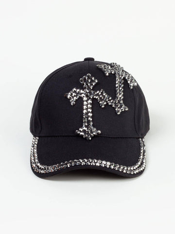 1 pieza Gorra de béisbol con diamante de imitación decorado cruzado diseñado estilo callejero unisex