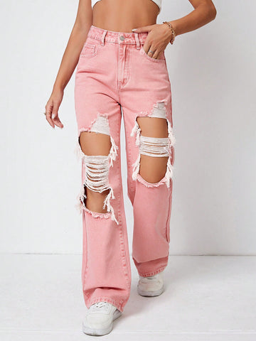 Jeans rotos de talle alto