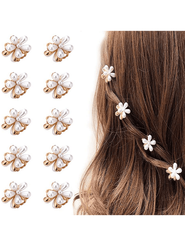 10 clips pequeños de garra de perlas con diseño de flores, clips de flequillo artificiales dulces, accesorios decorativos para el cabello