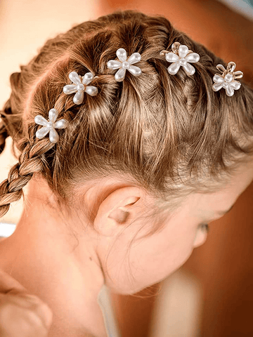 10 clips pequeños de garra de perlas con diseño de flores, clips de flequillo artificiales dulces, accesorios decorativos para el cabello