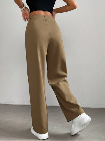 Pantalones rectos de talle alto con fruncido