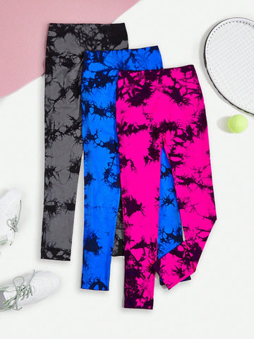 Yoga Trendy 3 piezas Leggings deportivos sin costuras de tie dye con puntada de cintura ancha