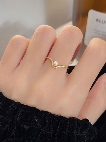 Anillo Con Perla En Forma De V Para Dedo Índice, Estilo Minimalista Y De Gama Alta