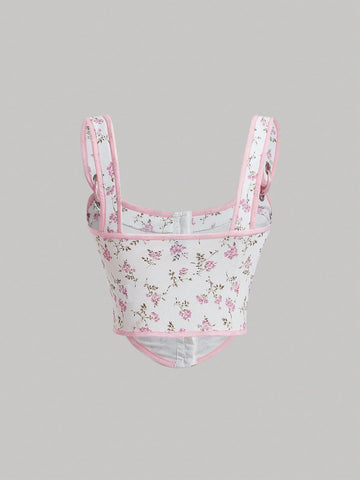 Top con estampado floral con nudo delantero ancho tirantes sin camisa