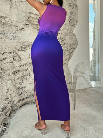 Vestido ajustado de ombré de cuello alto