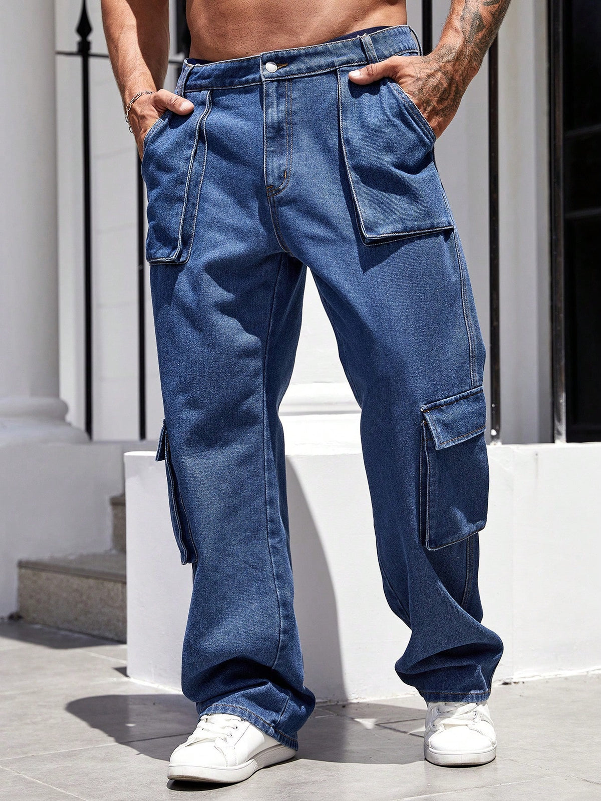 Pantalones Cargo Holgados Para Hombre Con Bolsillos Con Solapa En Los Lados