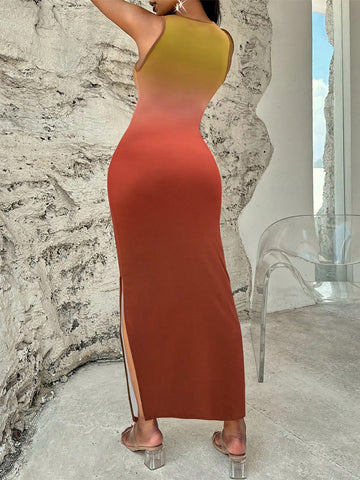 Vestido ajustado de ombré de cuello alto