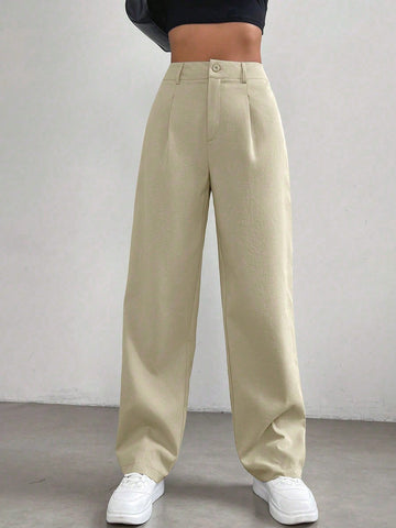 Pantalones rectos de talle alto con fruncido