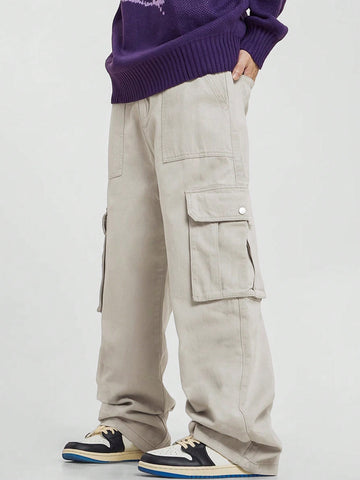 Pantalones Cargo Para Hombre Extragrandes Con Bolsillo De Solapa Lateral