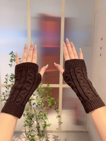 1 par de guantes sin dedos de punto cálidos para mujer para otoño e invierno