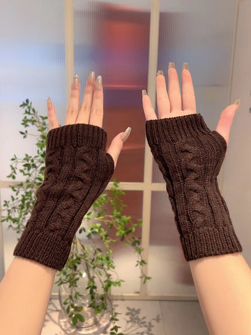 1 par de guantes sin dedos de punto cálidos para mujer para otoño e invierno