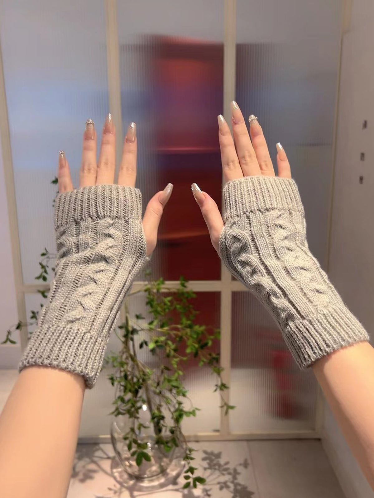 1 par de guantes sin dedos de punto cálidos para mujer para otoño e invierno