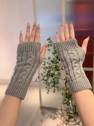 1 par de guantes sin dedos de punto cálidos para mujer para otoño e invierno