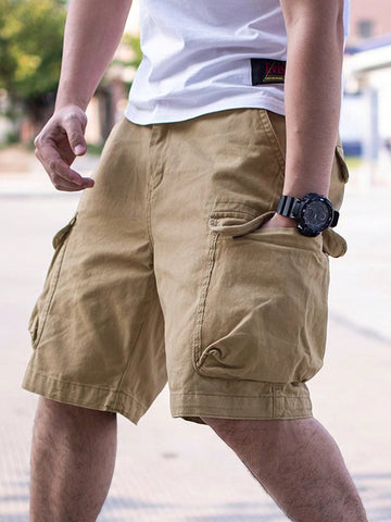 Shorts De Carga Para Hombre Con Bolsillo Lateral De Solapa Y Ajuste Holgado