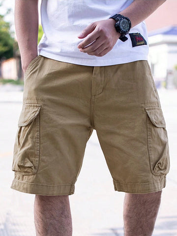 Shorts De Carga Para Hombre Con Bolsillo Lateral De Solapa Y Ajuste Holgado