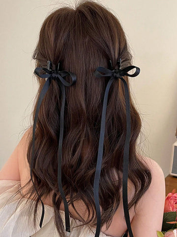 2 Piezas Accesorios Para El Cabello Con Lazo De Cinta De Poliéster Negro