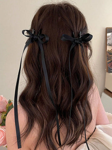 2 Piezas Accesorios Para El Cabello Con Lazo De Cinta De Poliéster Negro