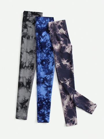 3 piezas Leggings deportivos inconsútil de tie dye de talle alto