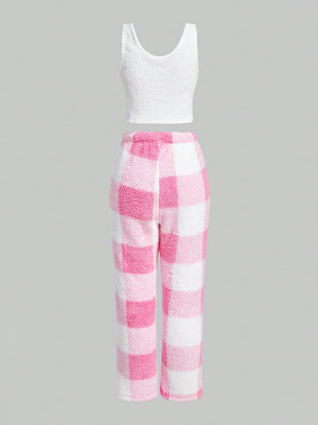 Conjunto de pijama Top tank con estampado de estrella & Pantalones con estampado de cuadros