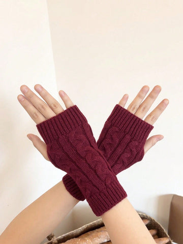 1 par de guantes sin dedos de punto cálidos para mujer para otoño e invierno