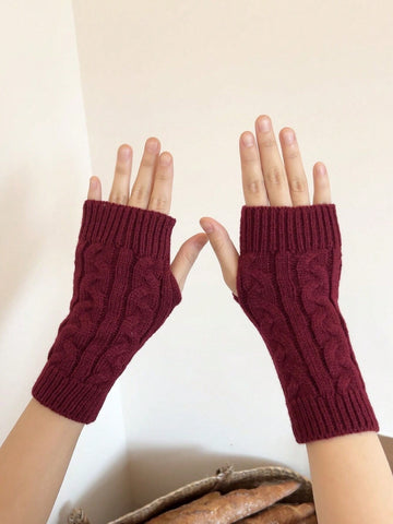 1 par de guantes sin dedos de punto cálidos para mujer para otoño e invierno