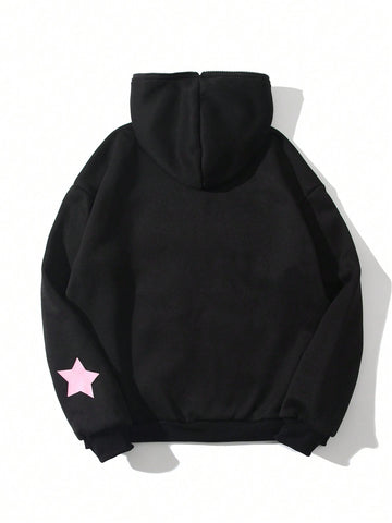 Sudadera con capucha y cremallera con estampado de estrella y letra