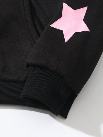 Sudadera con capucha y cremallera con estampado de estrella y letra