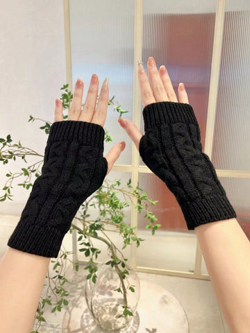 1 par de guantes sin dedos de punto cálidos para mujer para otoño e invierno