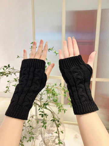 1 par de guantes sin dedos de punto cálidos para mujer para otoño e invierno