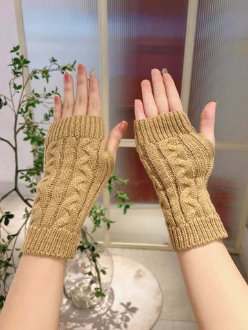 1 par de guantes sin dedos de punto cálidos para mujer para otoño e invierno